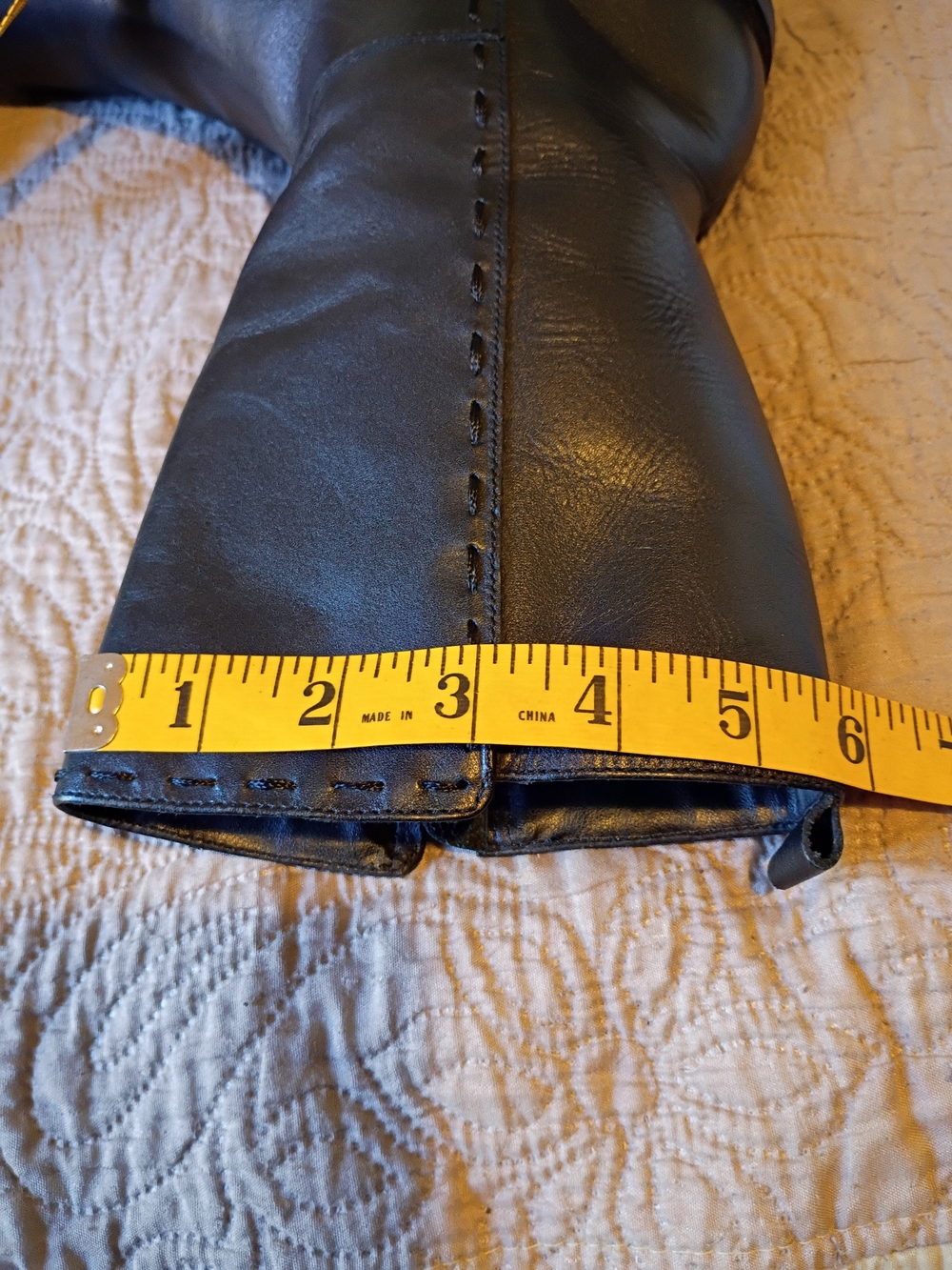 Black leather square toe knee high boots, 90s vintage wide calf size 7.5 US - Picture 14 of 15